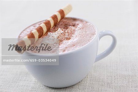 Hot chocolate with wafer roll