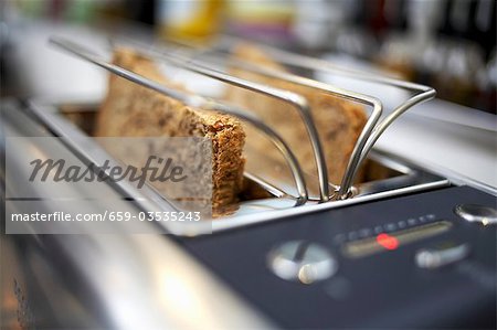 Wholemeal toast in a toaster