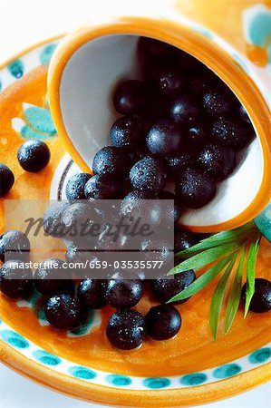 Acai berries in an upturned bowl