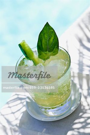 Glass of Ice Tea with Cucumber; Poolside