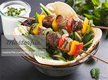Lamb kebabs with pepper in pita bread