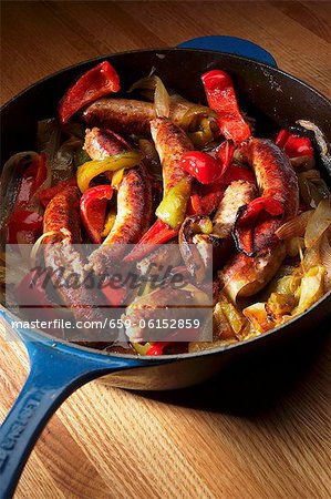 Sausage, Onions and Peppers in a Skillet