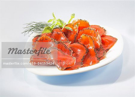 Smoked salmon with herbs