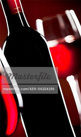 Red Wine Bottle; Glasses of Red Wine