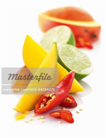 Mango, limes and chili peppers