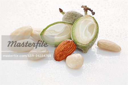 Raw almonds and almond hulls