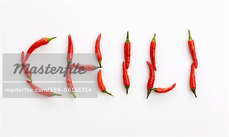 The word 'CHILI' written in red chillies The word 'CHILI' written in red chillies