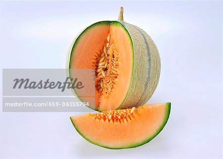 Cantaloupe melon with a section removed