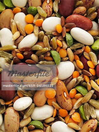 Beans, lentils, peas and corn (macro zoom)