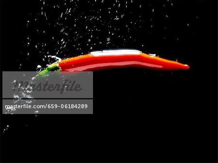 A red chilli pepper in water