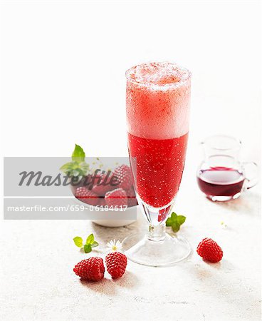 Champagne cocktail with raspberries