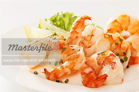 Fried prawns with snipped chives Fried prawns with snipped chives