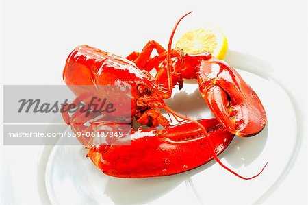 Boiled lobster with a slice of lemon