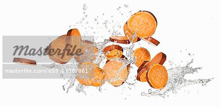 Slices of sweet potato and water Slices of sweet potato and water
