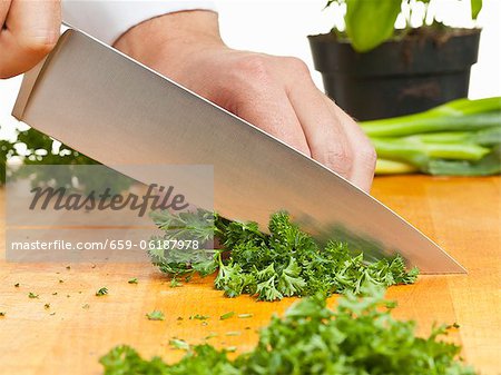 Chopping curly parsley
