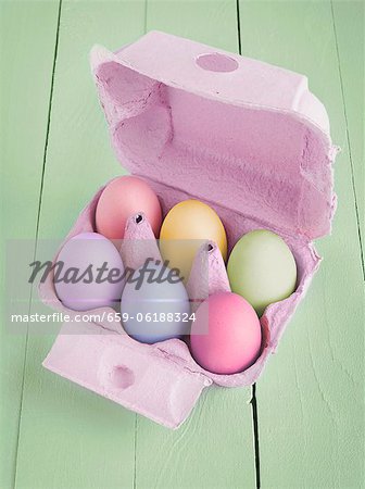 Colourful Easter eggs in an egg box Colourful Easter eggs in an egg box
