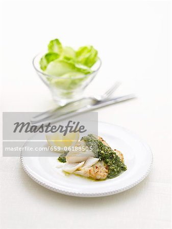 Cod with pesto and lemon