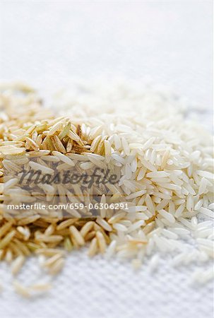 Brown and white basmati rice