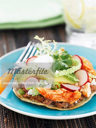Barbecue Chicken Tostada with Avocado and Radish