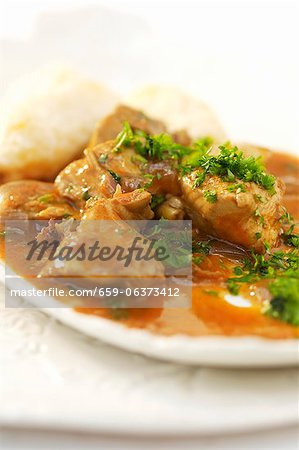 Chicken paprikash with dumplings