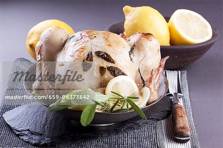 Roast chicken with sage and lemons