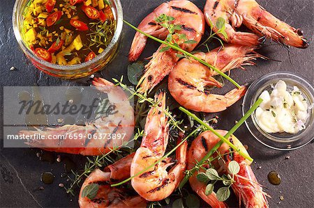Grilled prawns with chilli oil and garlic Grilled prawns with chilli oil and garlic