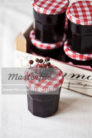 Jars of blackberry jam