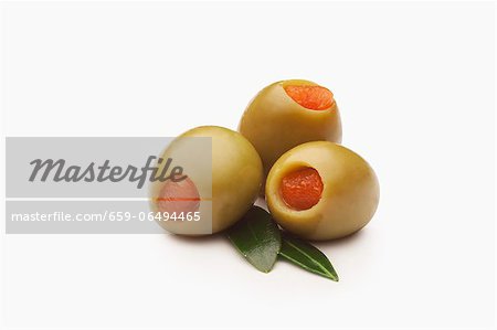 Spanish Green Olives Stuffed with Pimentos; White Background