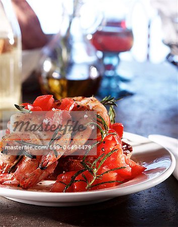 Shrimp, Tomato and Rosemary Bruschetta