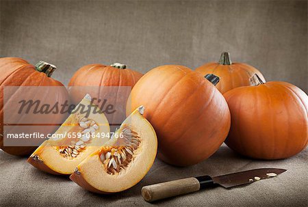 Whole pumpkins and pumpkin wedges