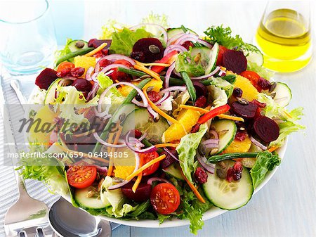 A colourful salad with oranges