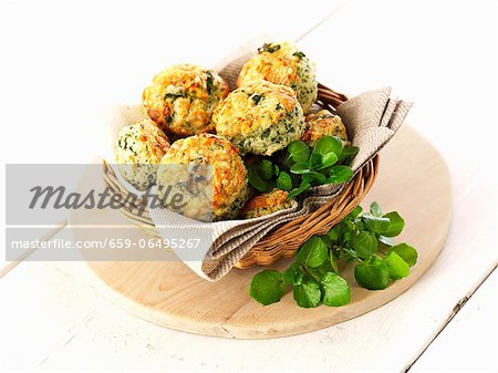 Scones with watercress in a bread basket