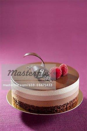 Three-layer chocolate torte with raspberries Three-layer chocolate torte with raspberries