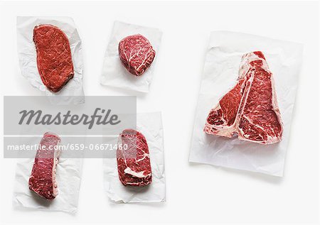 Assorted steak cuts of beef