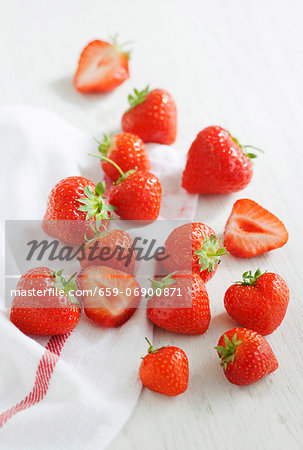 Strawberries on a tea towel