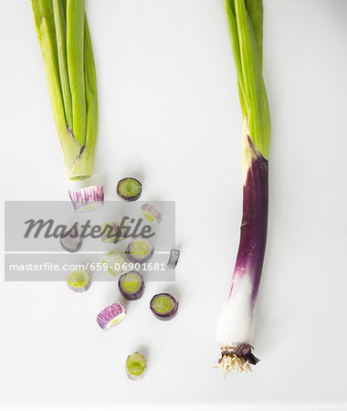 Organic Purple Scallions One Sliced and One Whole Organic Purple Scallions One Sliced and One Whole