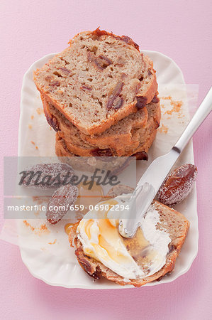 Banana bread with clotted cream and dates