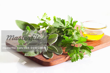 Fresh herbs and olive oil