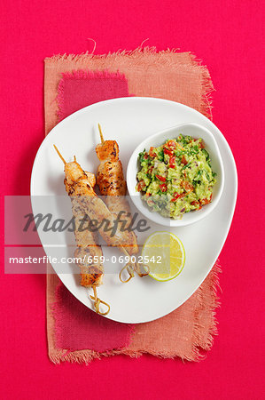 Chicken skewers with guacamole