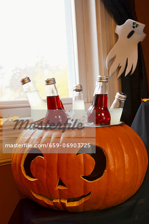 Bottled Drinks Cooling in a Pumpkin Ice Bucket