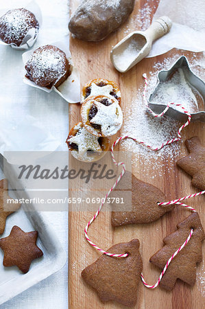 Nut and date muffins, mince pies and gingerbread shapes