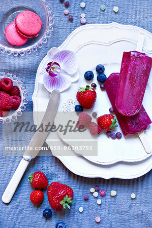 Home-made berry ice lollies