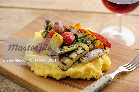 Grilled Vegetables With Polenta, selective focus