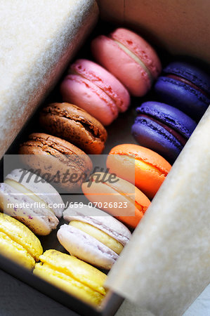 Assorted Colorful Macaroons in a Paper Lined Box Assorted Colorful Macaroons in a Paper Lined Box