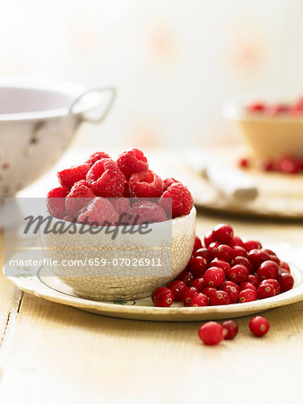Fresh raspberries and cranberries Fresh raspberries and cranberries