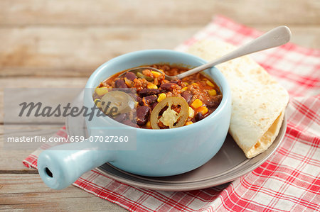 Chili con carne with a tortilla Chili con carne with a tortilla