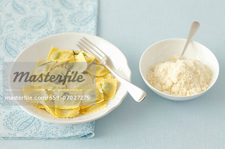 Cheese ravioli with butter and sage