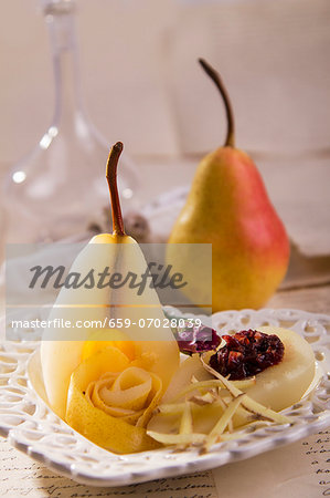 Poached pears with ginger and rose petals Poached pears with ginger and rose petals