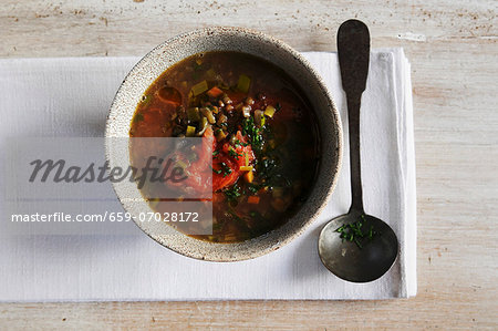 Lentil soup with tomatoes (view from above) Lentil soup with tomatoes (view from above)