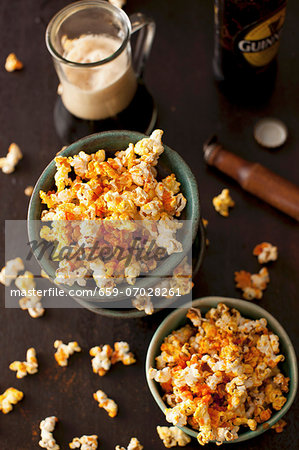 Bowls of Spicy Popcorn with Hot Sauce